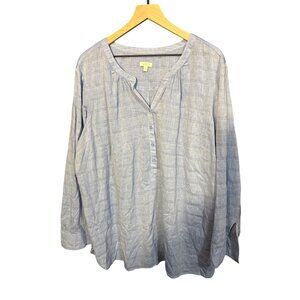Talbots Woman 3X Blue Plaid Long Sleeve Button-Up Shirt